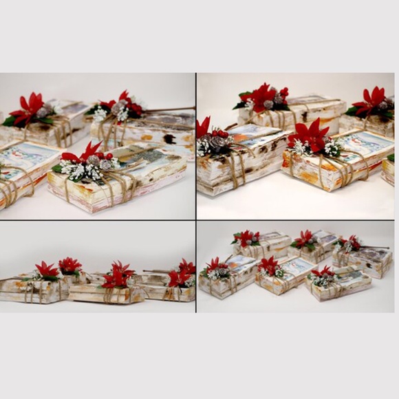 Rustic Christmas Holiday Floral Arrangement Centerpiece, Upcycled, Books, Shabby - Picture 3 of 10